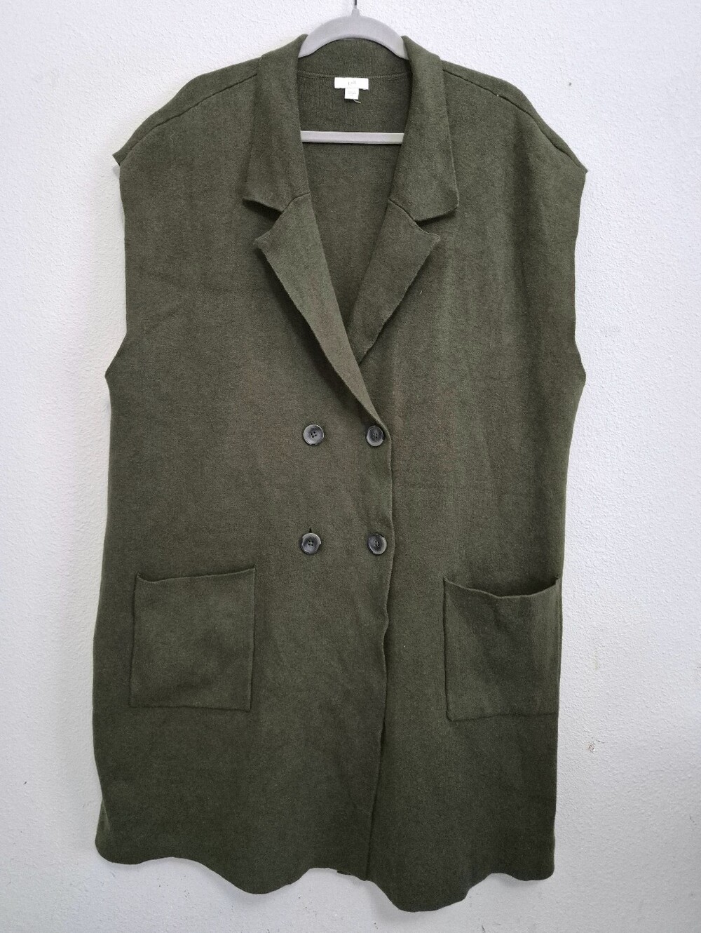 J Jill Sleeveless Double Breasted Longline Gilet Sweater Olive 2X